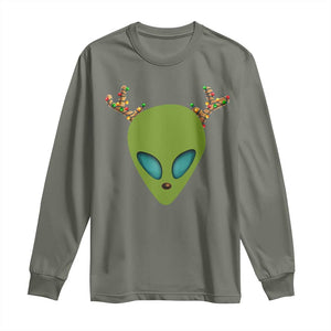 Alien Christmas Long Sleeve Shirt Funny Humans Aren't Real Cute UFO Gift TS10 Military Green Print Your Wear