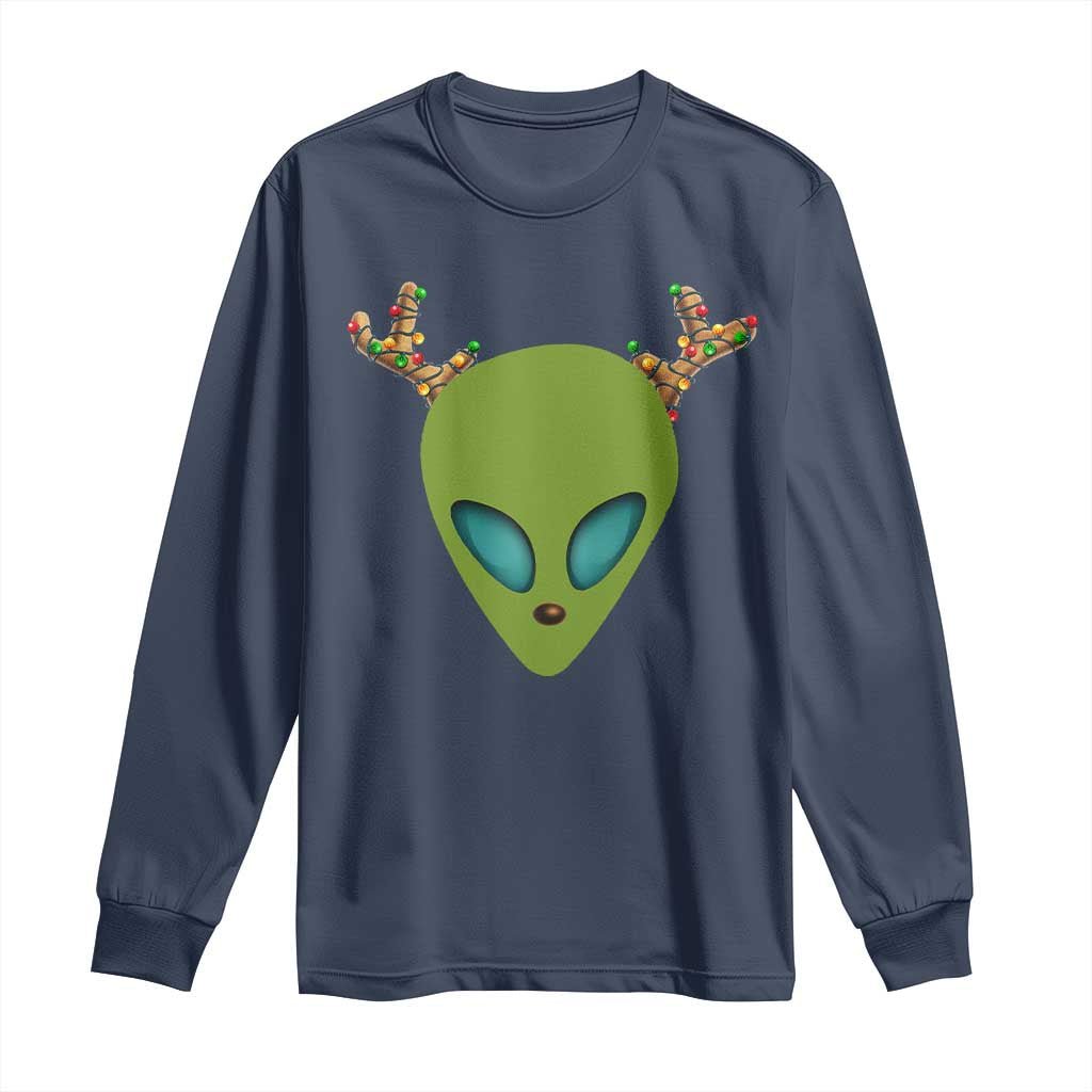 Alien Christmas Long Sleeve Shirt Funny Humans Aren't Real Cute UFO Gift TS10 Navy Print Your Wear