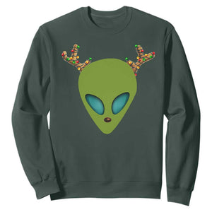 Alien Christmas Sweatshirt Funny Humans Aren't Real Cute UFO Gift TS10 Dark Forest Green Print Your Wear