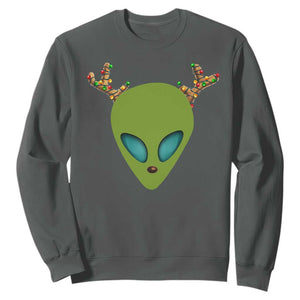 Alien Christmas Sweatshirt Funny Humans Aren't Real Cute UFO Gift TS10 Dark Heather Print Your Wear