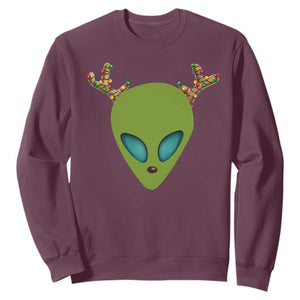 Alien Christmas Sweatshirt Funny Humans Aren't Real Cute UFO Gift TS10 Maroon Print Your Wear