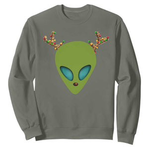 Alien Christmas Sweatshirt Funny Humans Aren't Real Cute UFO Gift TS10 Military Green Print Your Wear