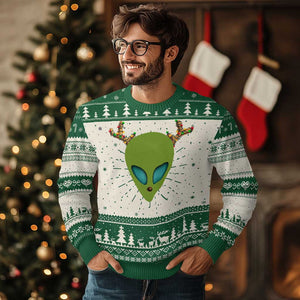 Alien Xmas Ugly Christmas Sweater Funny Humans Aren't Real Cute UFO Gift TS10 Green Print Your Wear