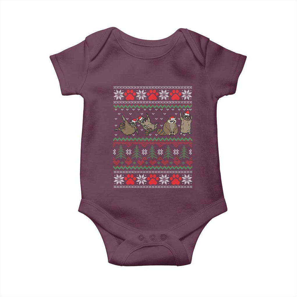 Raccoon Christmas Baby Onesie Funny Ugly Christmas TS10 Maroon Print Your Wear