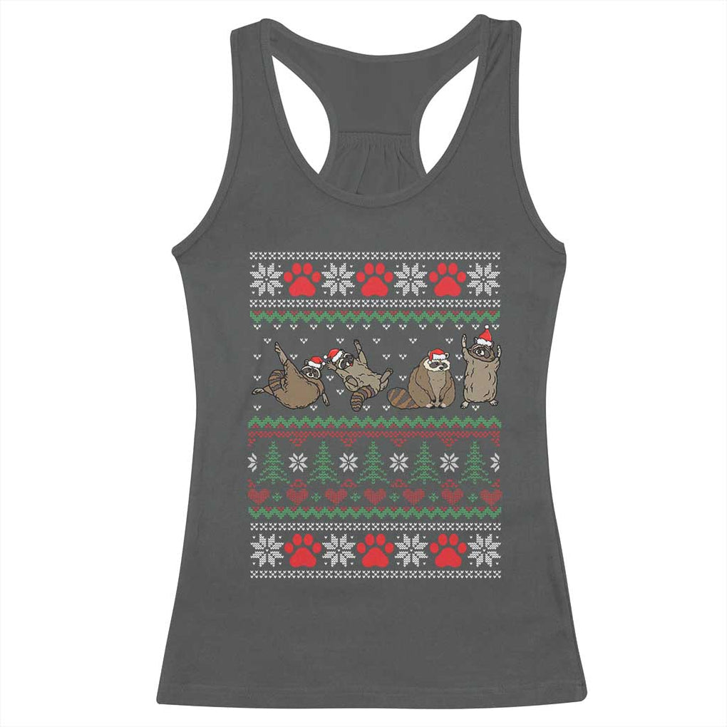 Raccoon Christmas Racerback Tank Top Funny Ugly Christmas TS10 Dark Heather Print Your Wear