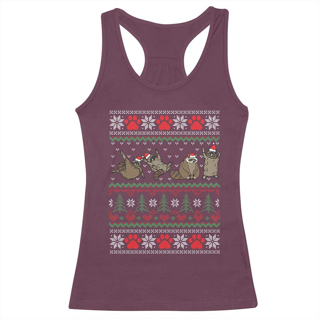 Raccoon Christmas Racerback Tank Top Funny Ugly Christmas TS10 Maroon Print Your Wear