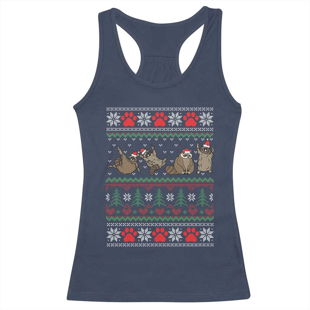 Raccoon Christmas Racerback Tank Top Funny Ugly Christmas TS10 Navy Print Your Wear