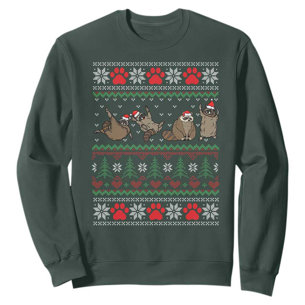 Raccoon Christmas Sweatshirt Funny Ugly Christmas TS10 Dark Forest Green Print Your Wear