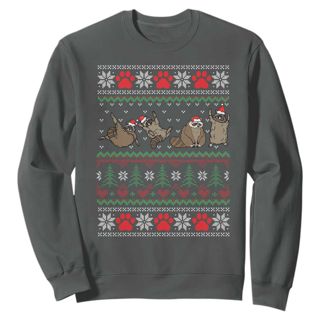 Raccoon Christmas Sweatshirt Funny Ugly Christmas TS10 Dark Heather Print Your Wear