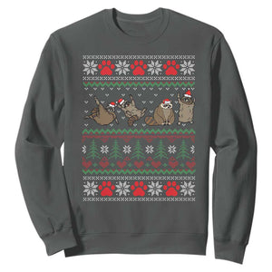 Raccoon Christmas Sweatshirt Funny Ugly Christmas TS10 Dark Heather Print Your Wear
