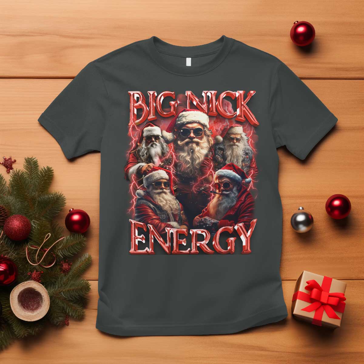 Christmas Santa T Shirt Big Nick Energy Bootleg Rap Tee TS10 Dark Heather Print Your Wear