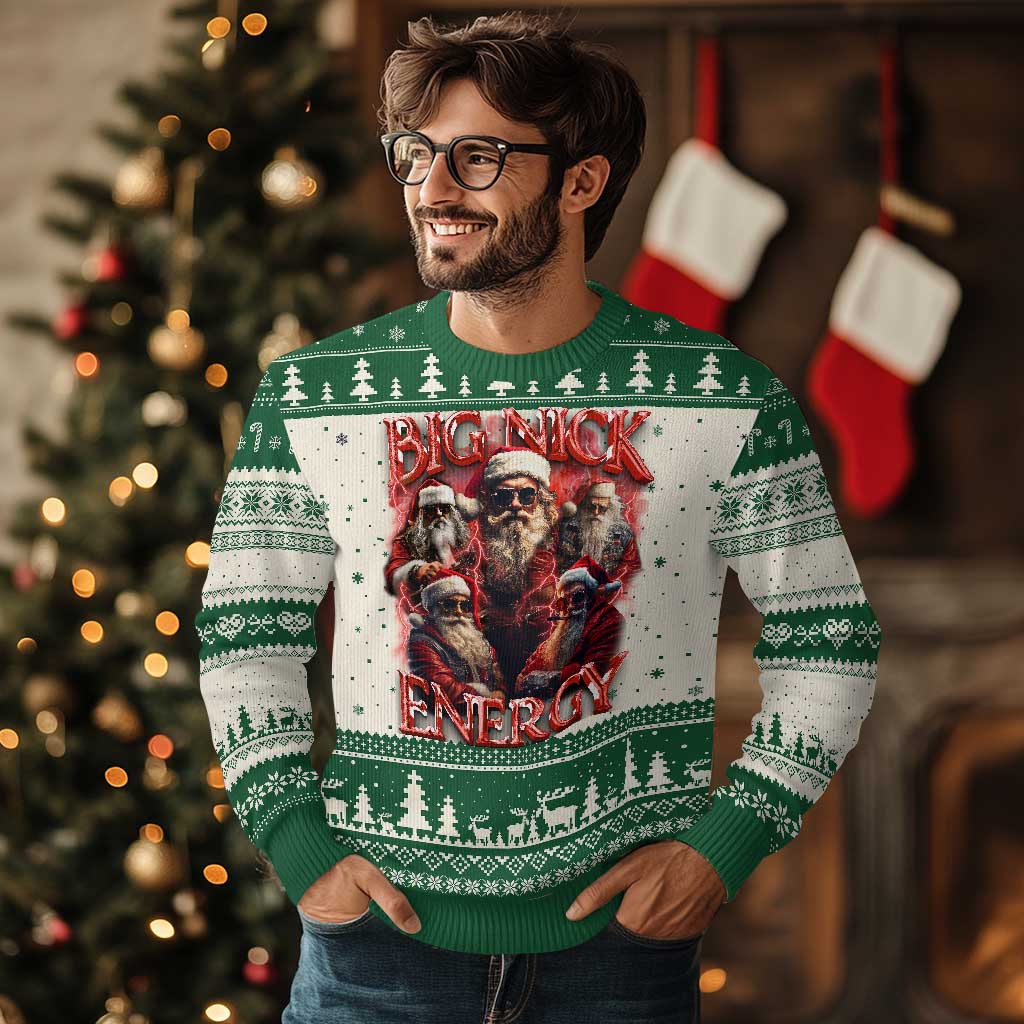 Santa Ugly Christmas Sweater Big Nick Energy Bootleg Rap Tee TS10 Green Print Your Wear