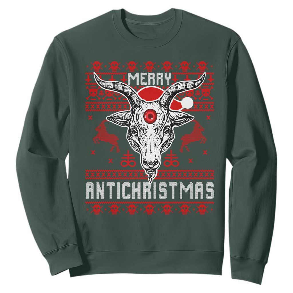 Satan Claus Merry Antichristmas Sweatshirt Pentagram Ugly Christmas Sweater Evil Pajama TS10 Dark Forest Green Print Your Wear