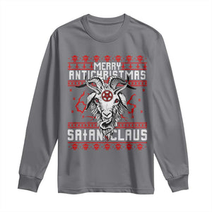 Satan Claus Merry Antichristmas Long Sleeve Shirt Goth Ugly Christmas Sweater Pentagram Evil Pajama TS10 Charcoal Print Your Wear