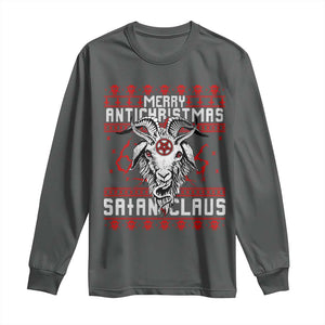 Satan Claus Merry Antichristmas Long Sleeve Shirt Goth Ugly Christmas Sweater Pentagram Evil Pajama TS10 Dark Heather Print Your Wear