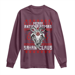 Satan Claus Merry Antichristmas Long Sleeve Shirt Goth Ugly Christmas Sweater Pentagram Evil Pajama TS10 Maroon Print Your Wear