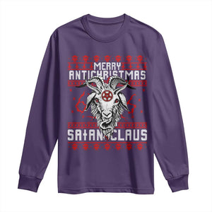 Satan Claus Merry Antichristmas Long Sleeve Shirt Goth Ugly Christmas Sweater Pentagram Evil Pajama TS10 Purple Print Your Wear