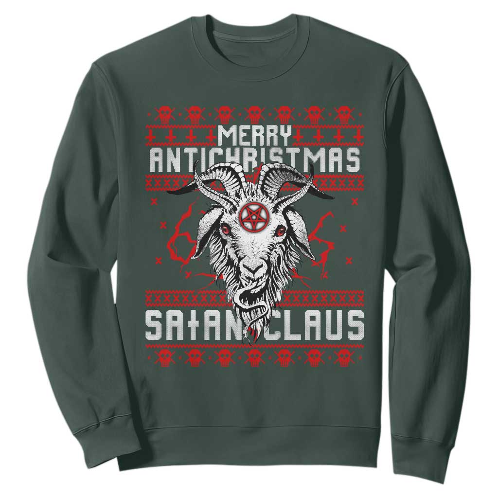 Satan Claus Merry Antichristmas Sweatshirt Goth Ugly Christmas Sweater Pentagram Evil Pajama TS10 Dark Forest Green Print Your Wear