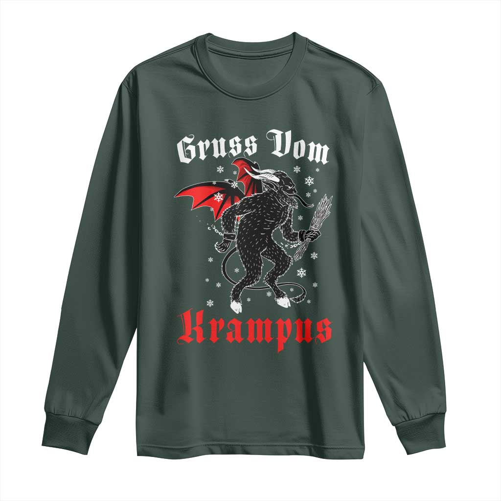 Christmas Krampus Long Sleeve Shirt Scary Horror Goth Xmas Gruss Von Krampus TS10 Dark Forest Green Print Your Wear