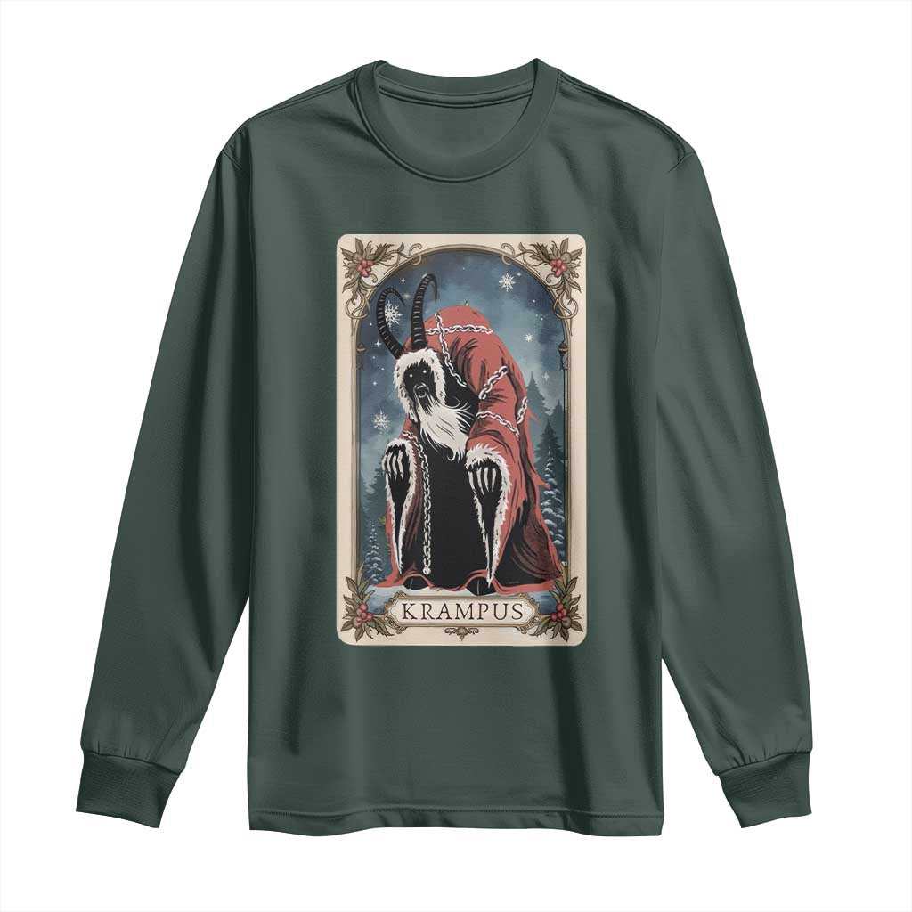 Christmas Krampus Long Sleeve Shirt Tarot Card Xmas Horror Ugly Sweater Evil Pajama TS10 Dark Forest Green Print Your Wear