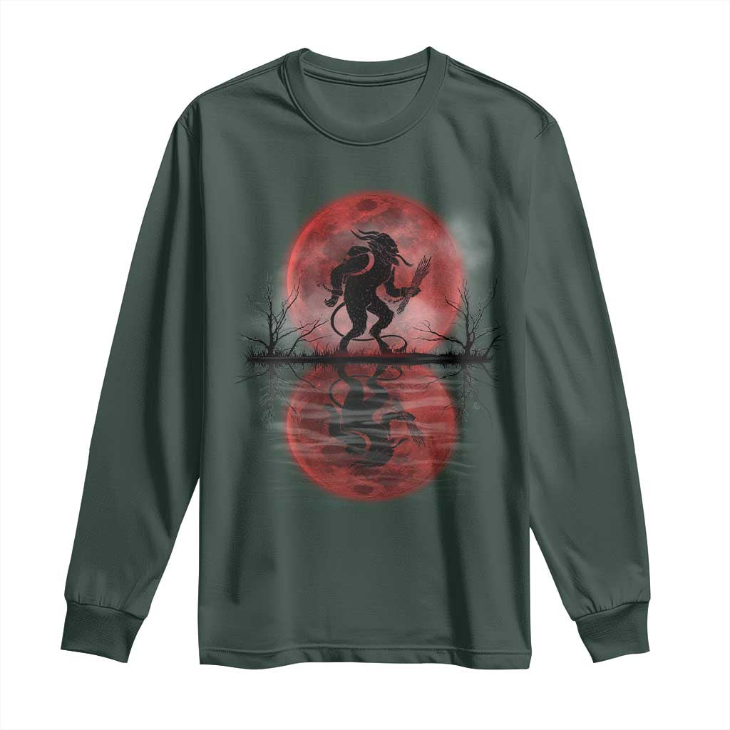 Christmas Krampus Long Sleeve Shirt Scary Horror Goth Xmas Blood Moon Ugly Sweater Evil Pajama TS10 Dark Forest Green Print Your Wear