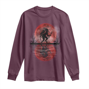 Christmas Krampus Long Sleeve Shirt Scary Horror Goth Xmas Blood Moon Ugly Sweater Evil Pajama TS10 Maroon Print Your Wear