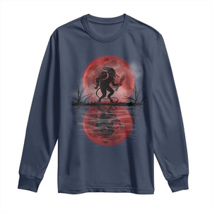 Christmas Krampus Long Sleeve Shirt Scary Horror Goth Xmas Blood Moon Ugly Sweater Evil Pajama TS10 Navy Print Your Wear