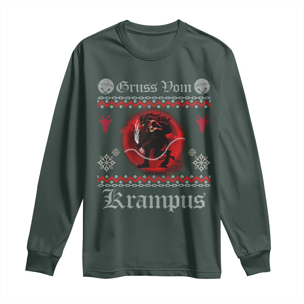 Christmas Krampus Long Sleeve Shirt Goth Xmas Gruss Von Krampus Ugly Christmas Sweater Evil Pajama TS10 Dark Forest Green Print Your Wear