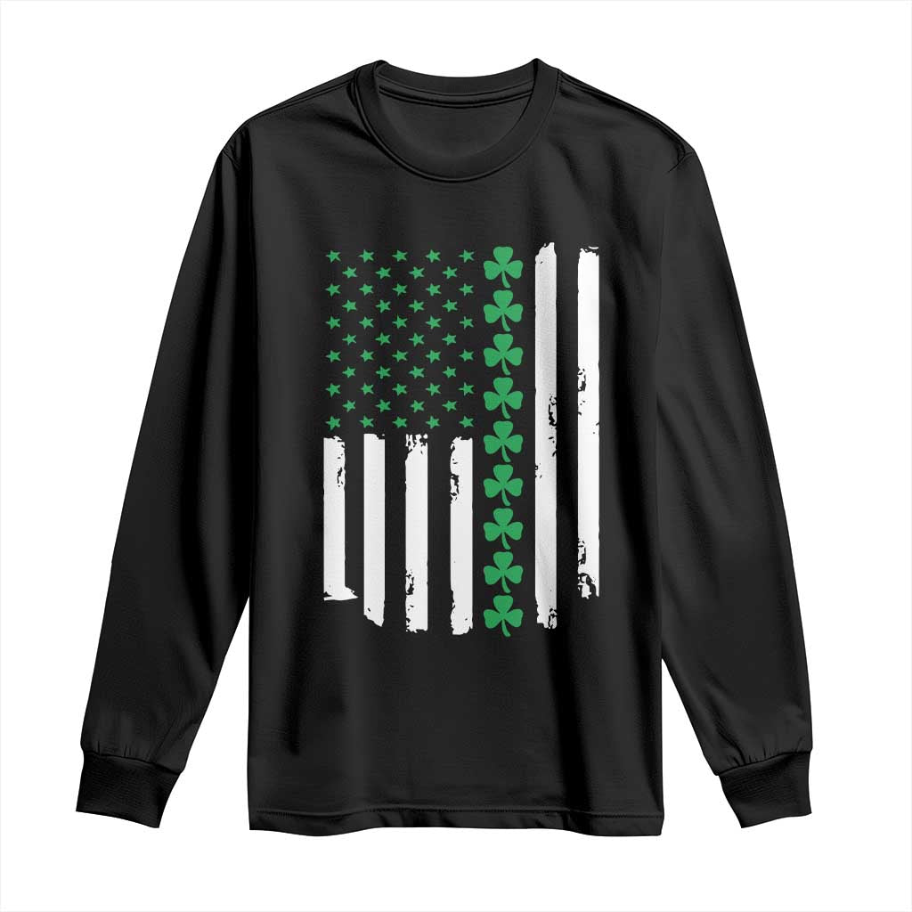 Vintage St. Patricks Day American Flag Shamrocks Long Sleeve Shirt TS10 Black Print Your Wear