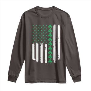 Vintage St. Patricks Day American Flag Shamrocks Long Sleeve Shirt TS10 Dark Chocolate Print Your Wear