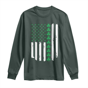 Vintage St. Patricks Day American Flag Shamrocks Long Sleeve Shirt TS10 Dark Forest Green Print Your Wear