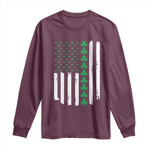 Vintage St. Patricks Day American Flag Shamrocks Long Sleeve Shirt TS10 Maroon Print Your Wear