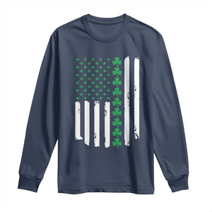 Vintage St. Patricks Day American Flag Shamrocks Long Sleeve Shirt TS10 Navy Print Your Wear