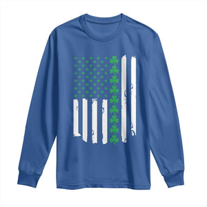 Vintage St. Patricks Day American Flag Shamrocks Long Sleeve Shirt TS10 Royal Blue Print Your Wear