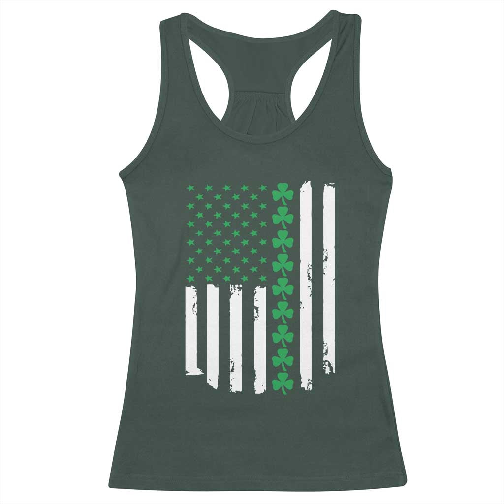 Vintage St. Patricks Day American Flag Shamrocks Racerback Tank Top TS10 Dark Forest Green Print Your Wear
