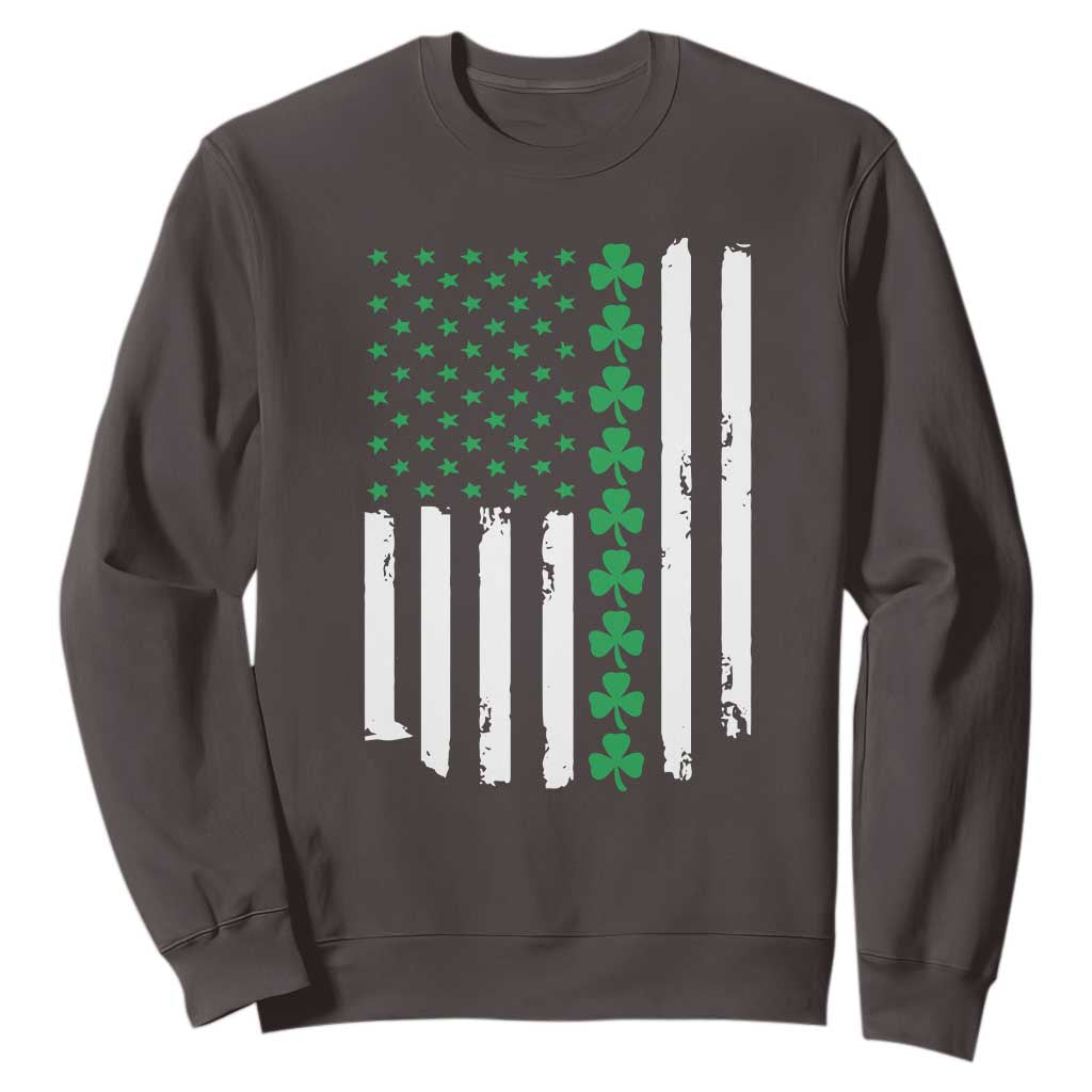 Vintage St. Patricks Day American Flag Shamrocks Sweatshirt TS10 Dark Chocolate Print Your Wear