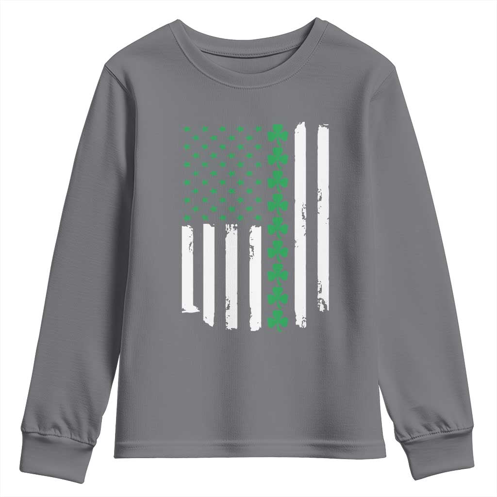 Vintage St. Patricks Day American Flag Shamrocks Youth Sweatshirt TS10 Charcoal Print Your Wear