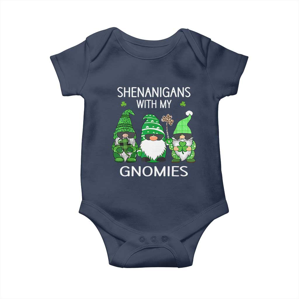 Lucky St Patricks Day Gnomes Baby Onesie Shamrock Leopard Gnome Irish TS10 Navy Print Your Wear