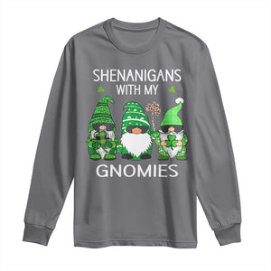 Lucky St Patricks Day Gnomes Long Sleeve Shirt Shamrock Leopard Gnome Irish TS10 Charcoal Print Your Wear