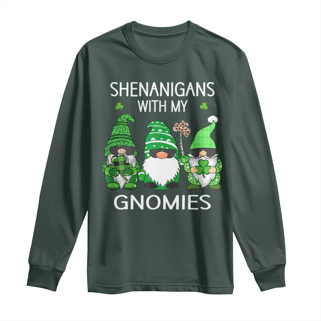 Lucky St Patricks Day Gnomes Long Sleeve Shirt Shamrock Leopard Gnome Irish TS10 Dark Forest Green Print Your Wear