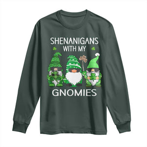 Lucky St Patricks Day Gnomes Long Sleeve Shirt Shamrock Leopard Gnome Irish TS10 Dark Forest Green Print Your Wear