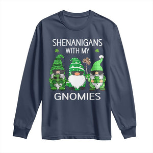 Lucky St Patricks Day Gnomes Long Sleeve Shirt Shamrock Leopard Gnome Irish TS10 Navy Print Your Wear