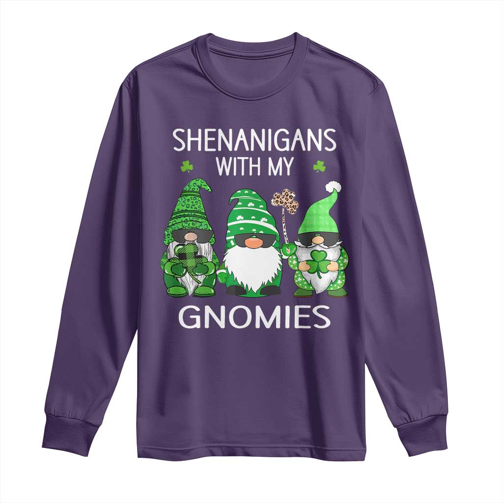 Lucky St Patricks Day Gnomes Long Sleeve Shirt Shamrock Leopard Gnome Irish TS10 Purple Print Your Wear