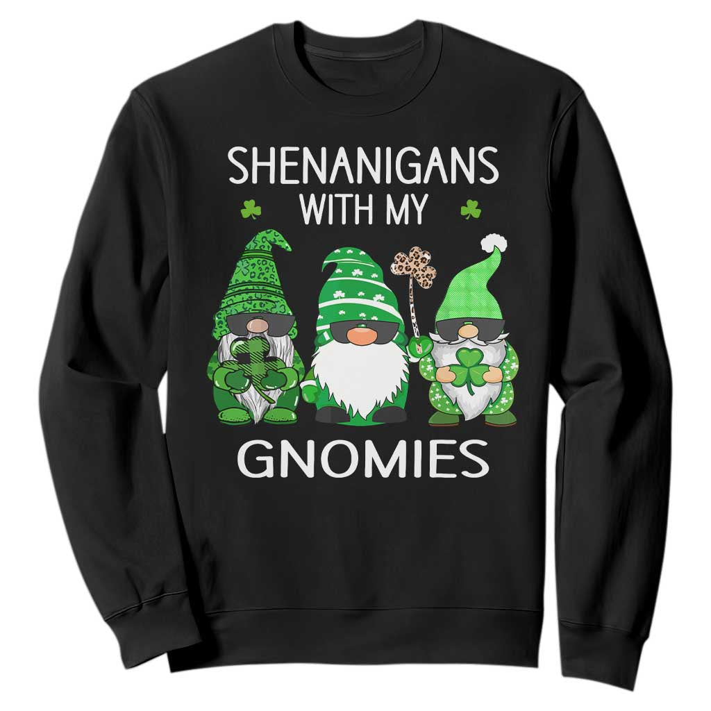 Lucky St Patricks Day Gnomes Sweatshirt Shamrock Leopard Gnome Irish TS10 Black Print Your Wear