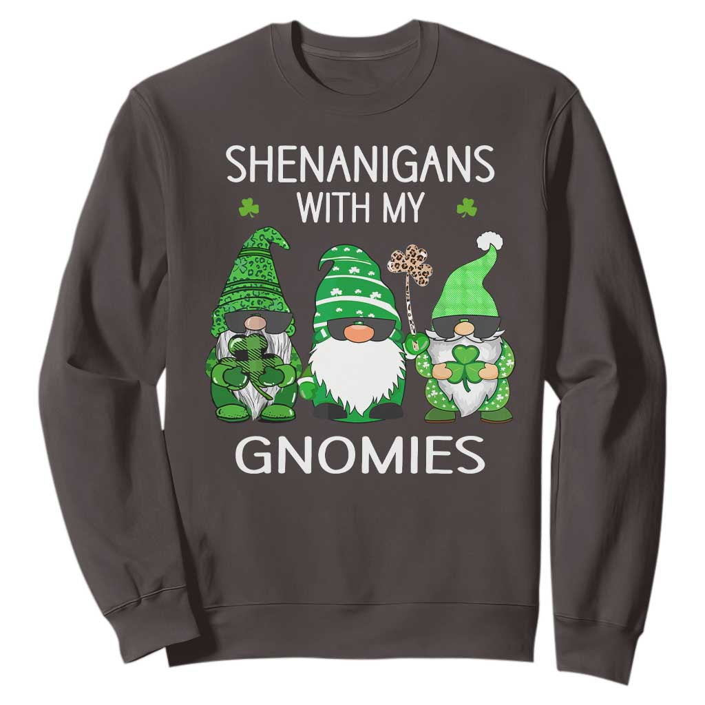 Lucky St Patricks Day Gnomes Sweatshirt Shamrock Leopard Gnome Irish TS10 Dark Chocolate Print Your Wear