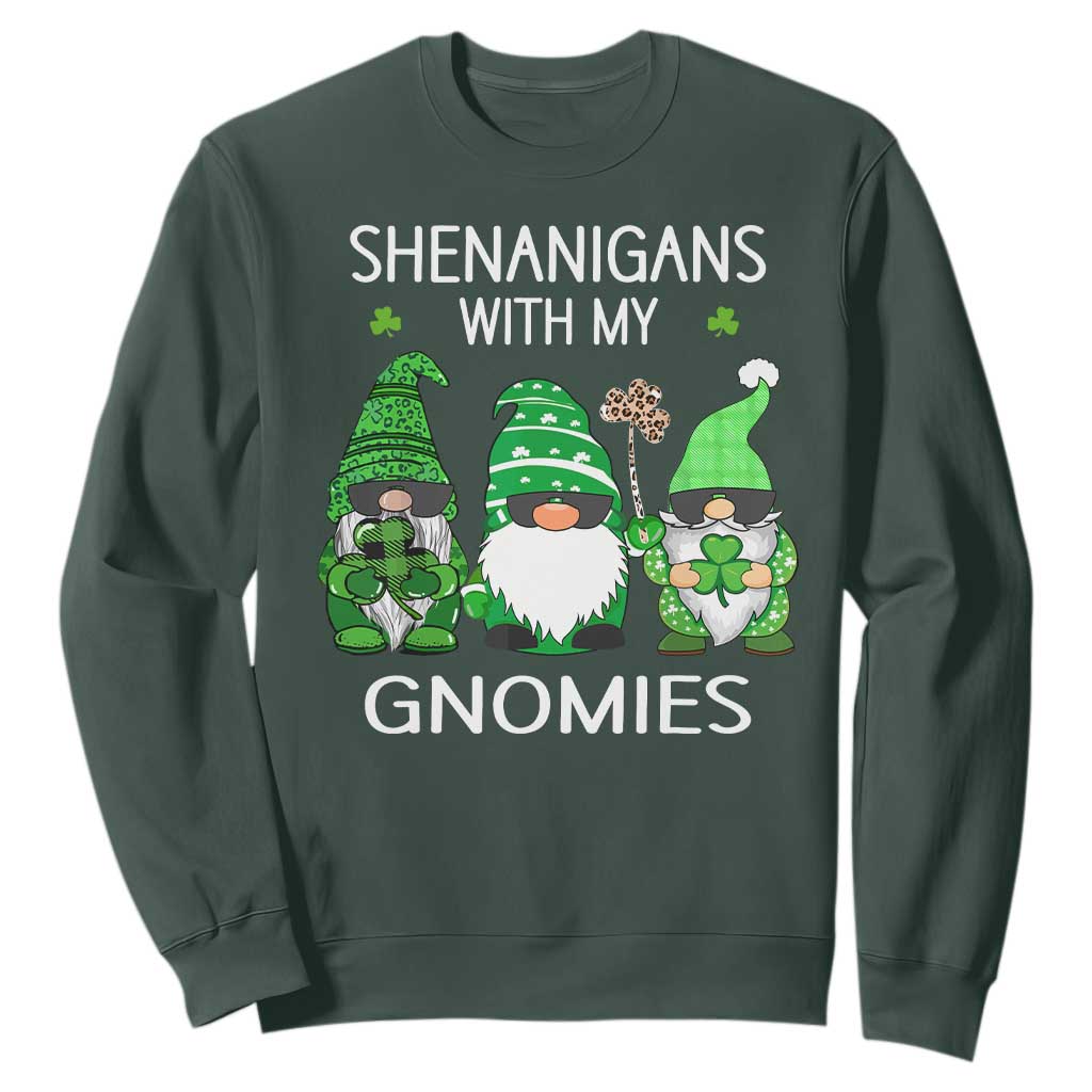 Lucky St Patricks Day Gnomes Sweatshirt Shamrock Leopard Gnome Irish TS10 Dark Forest Green Print Your Wear
