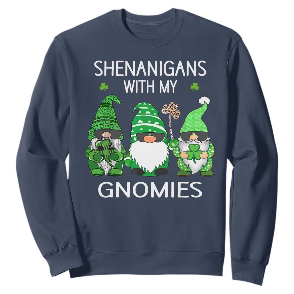 Lucky St Patricks Day Gnomes Sweatshirt Shamrock Leopard Gnome Irish TS10 Navy Print Your Wear