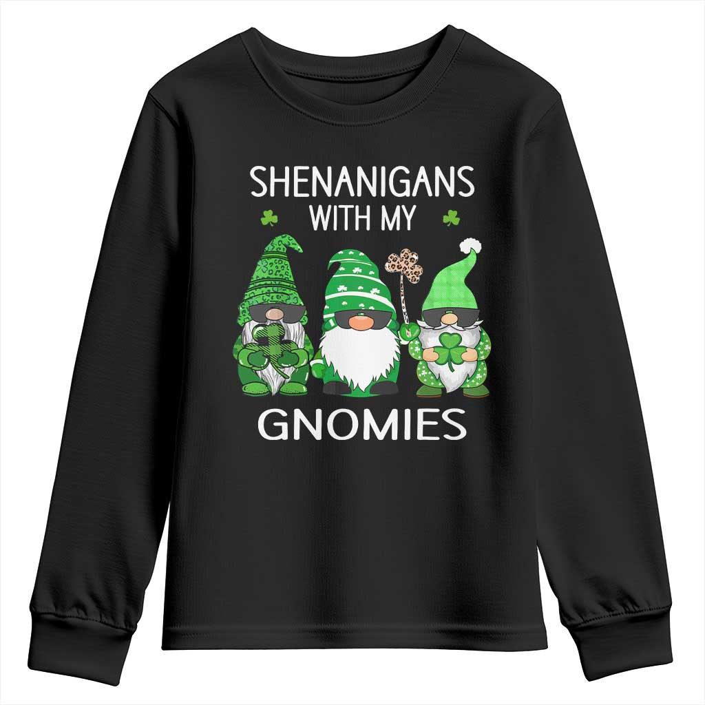 Lucky St Patricks Day Gnomes Youth Sweatshirt Shamrock Leopard Gnome Irish TS10 Black Print Your Wear