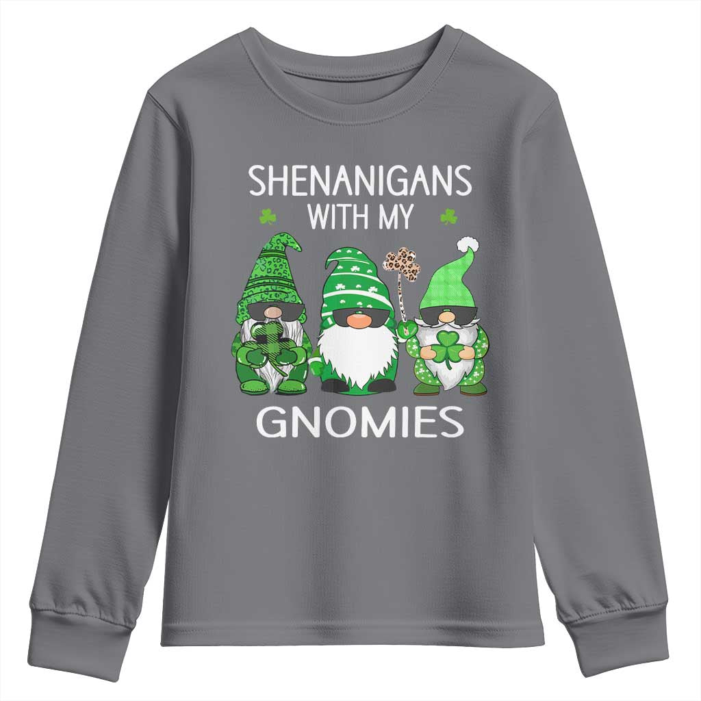 Lucky St Patricks Day Gnomes Youth Sweatshirt Shamrock Leopard Gnome Irish TS10 Charcoal Print Your Wear