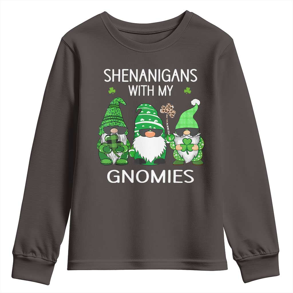 Lucky St Patricks Day Gnomes Youth Sweatshirt Shamrock Leopard Gnome Irish TS10 Dark Chocolate Print Your Wear